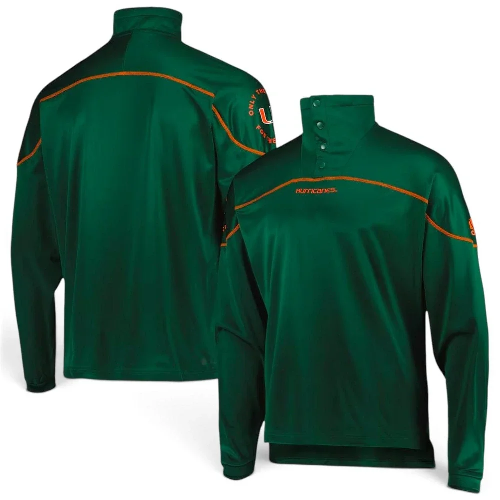 Adidas Miami Hurricanes Knit 1/4 Snap Pullover Mens M Green Canes Sweatshirt NEW